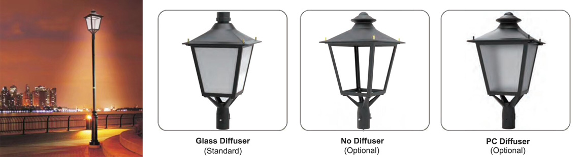 LED lantern fixture with glass diffuser