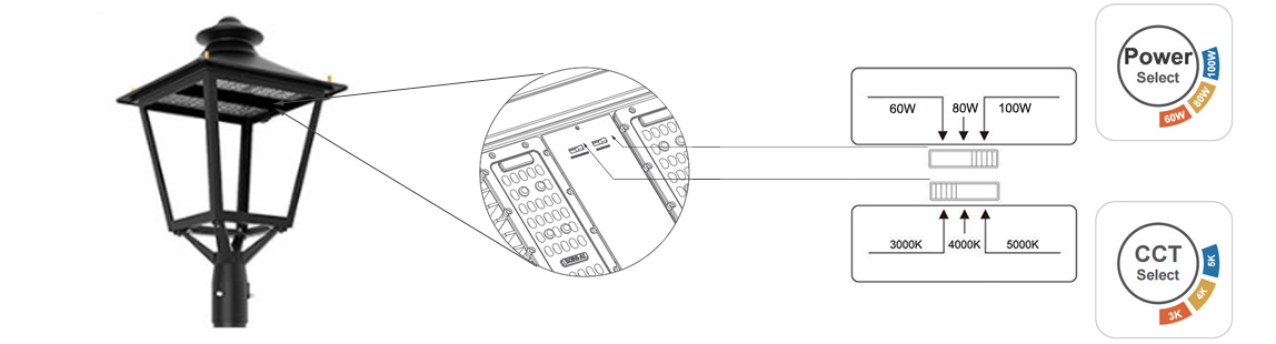 LED lantern fixtrure power and CCT switchable