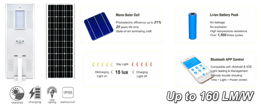 solar LED street light with PIR motion sensor